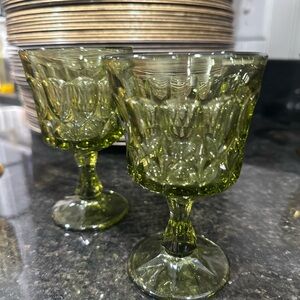 Small Elegant Green Glass Goblets